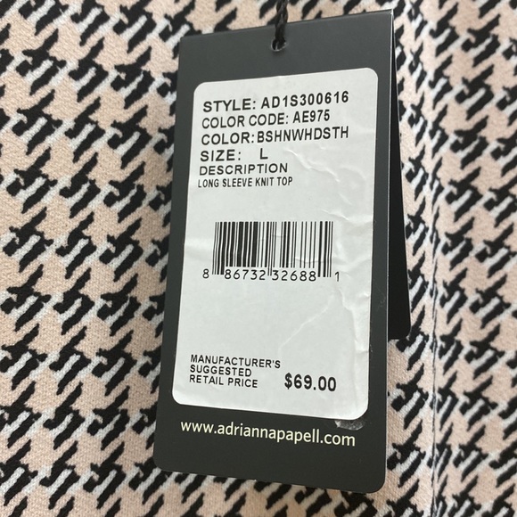 Adrianna Papell NWT women’s size large long sleeve, black and cream print top - Picture 4 of 7